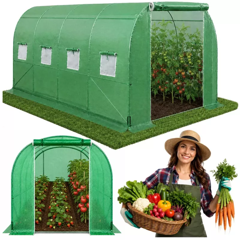 LEAN Folientunnel-Gewächshaus für Gemüse, Fenster, Grün, UV, 4x2,5x2 m, 10 m²