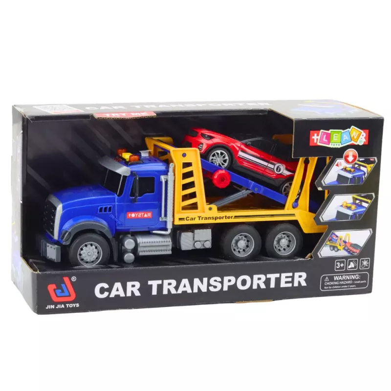 LEAN TOYS Auto-Transporter-Set mit Licht und Sound, 4 Spielzeugautos