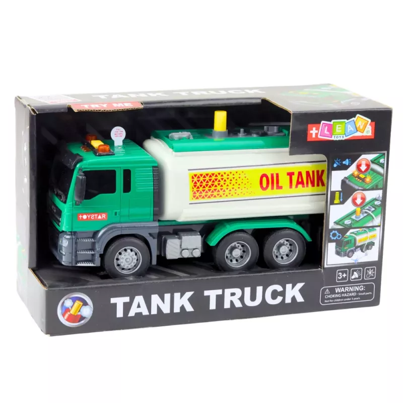 LEAN TOYS Truck Tanker Water Lights Sounds Grün 1:14