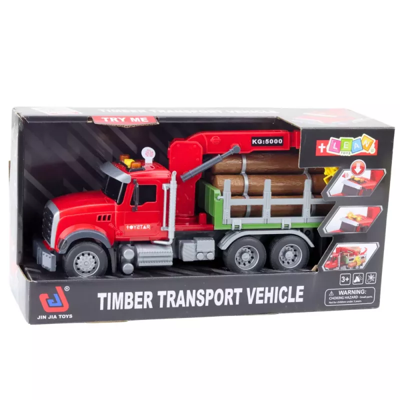 LEAN TOYS Timber Crane Truck Lights Sounds Red 1:14