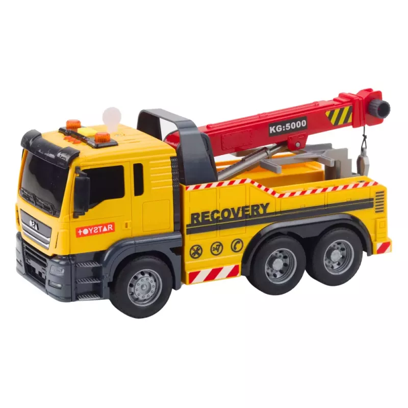 LEAN TOYS Baustellen-LKW mit verstellbarem Kran, Lichtern und Geräuschen, Gelb