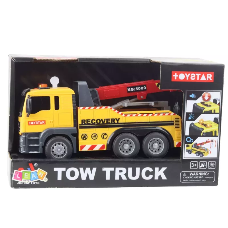 LEAN TOYS Baustellen-LKW mit verstellbarem Kran, Lichtern und Geräuschen, Gelb