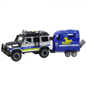 LEAN TOYS Polizei-Geländewagen mit Pferdeanhänger, Licht und Sound