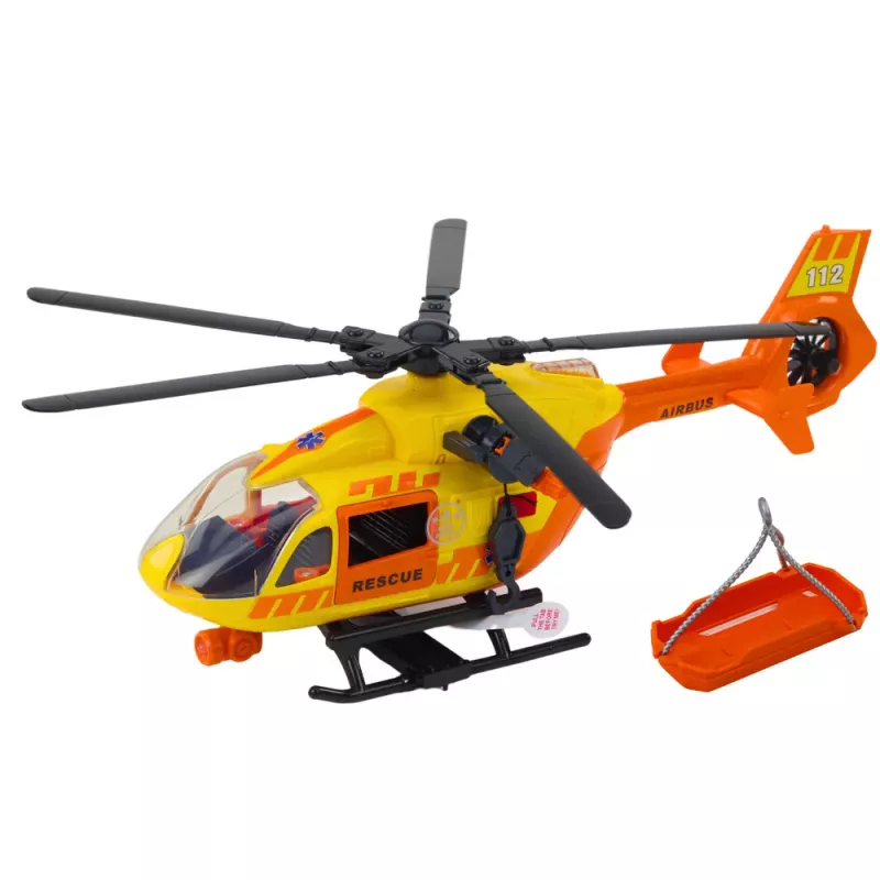 LEAN TOYS Rettungshubschrauber mit Haken, Trage, Lichtern, Geräuschen, Orange, 1:12