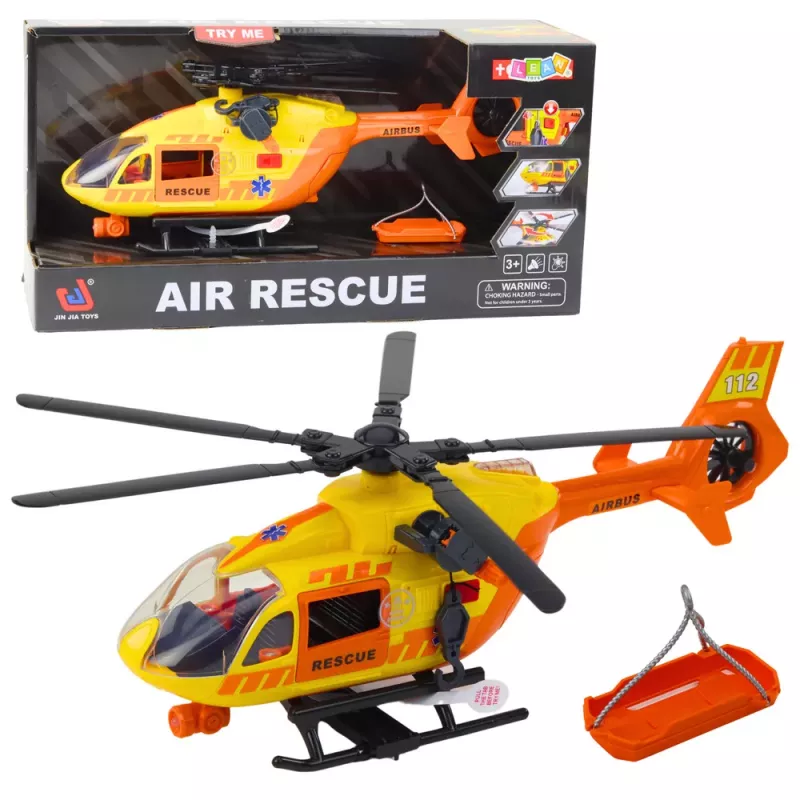 LEAN TOYS Rettungshubschrauber mit Haken, Trage, Lichtern, Geräuschen, Orange, 1:12