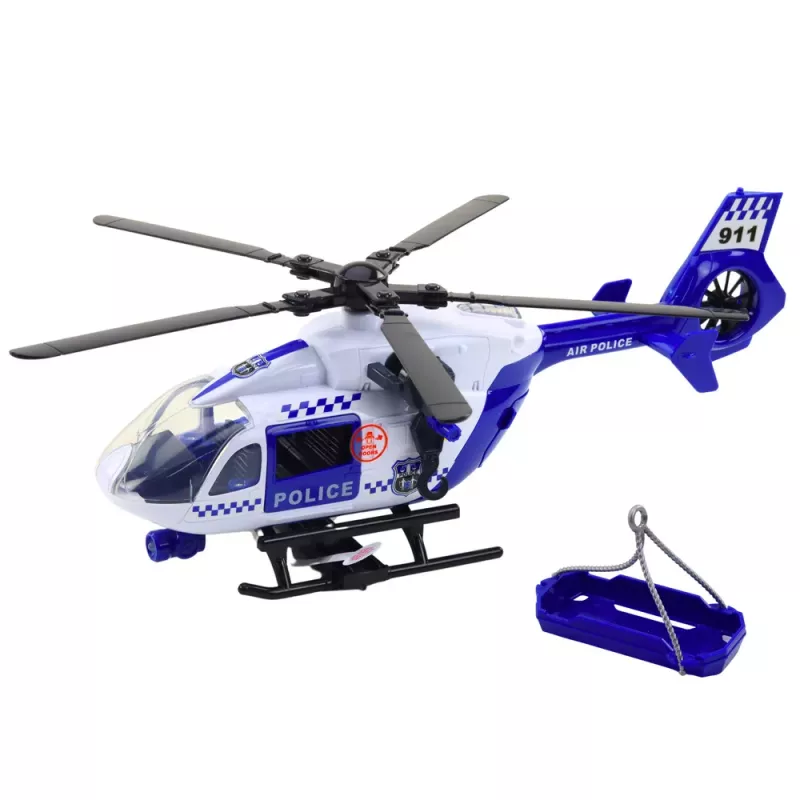 LEAN TOYS Polizeihubschrauber mit Haken, Trage, Lichtern und Geräuschen, Maßstab 1:12