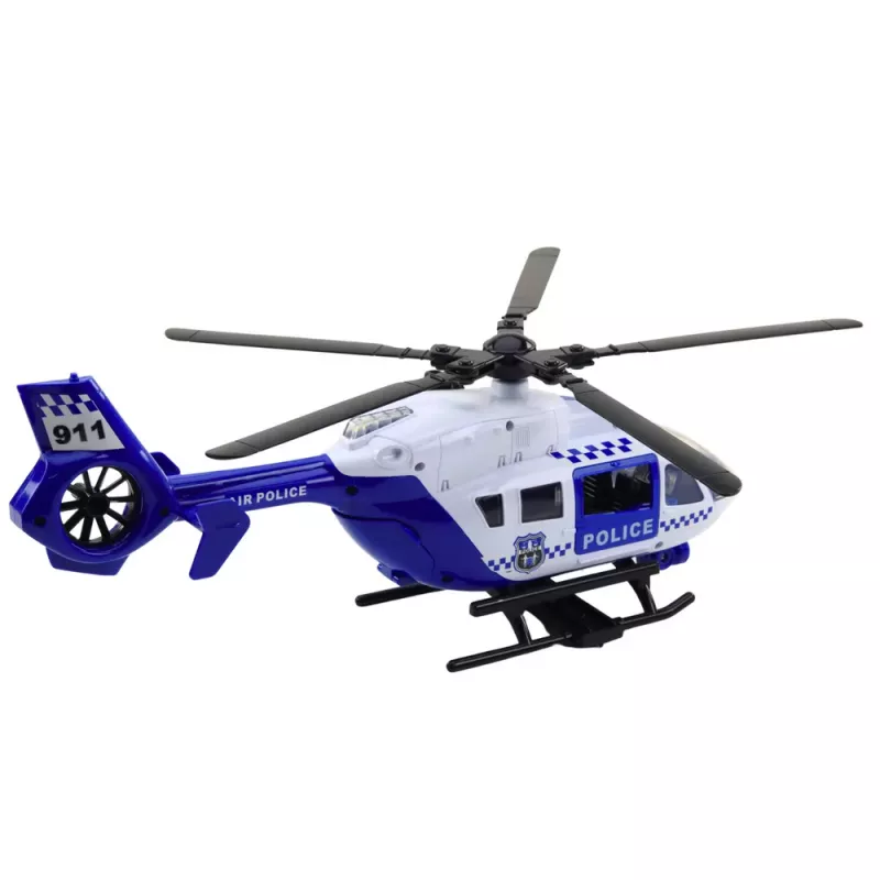 LEAN TOYS Polizeihubschrauber mit Haken, Trage, Lichtern und Geräuschen, Maßstab 1:12