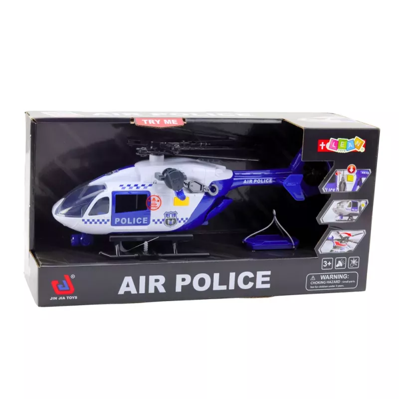 LEAN TOYS Polizeihubschrauber mit Haken, Trage, Lichtern und Geräuschen, Maßstab 1:12