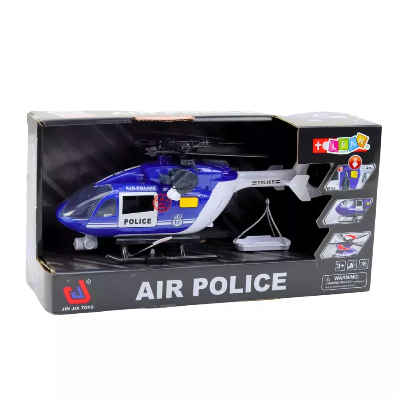 LEAN TOYS Polizeihubschrauber mit Haken, Trage, Lichtern und Geräuschen, Maßstab 1:14