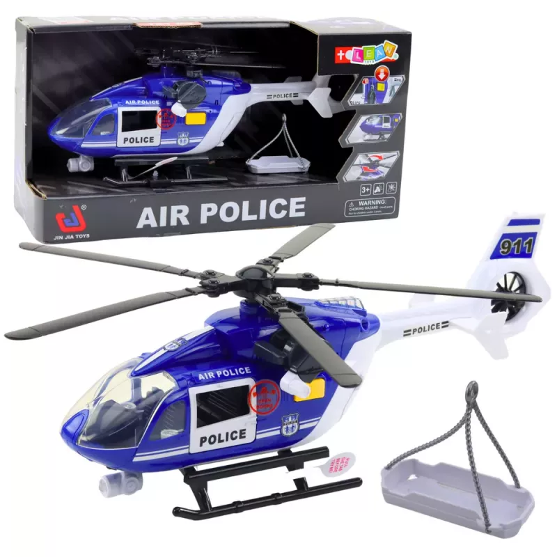 LEAN TOYS Polizeihubschrauber mit Haken, Trage, Lichtern und Geräuschen, Maßstab 1:14