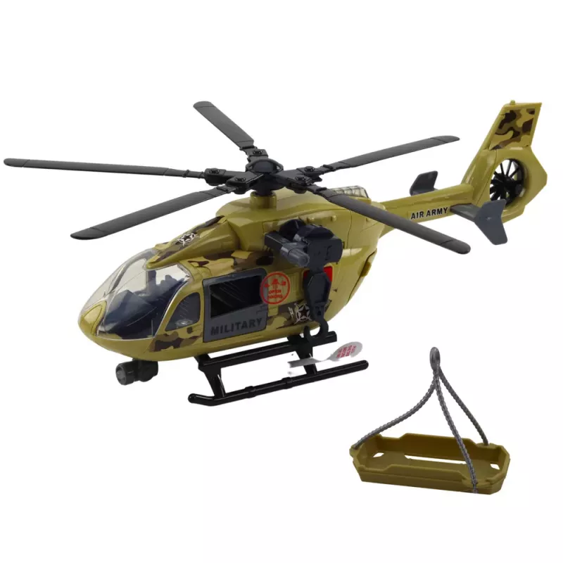 LEAN TOYS Militärhubschrauber mit Haken und Trage – Licht & Sound – Maßstab 1:14