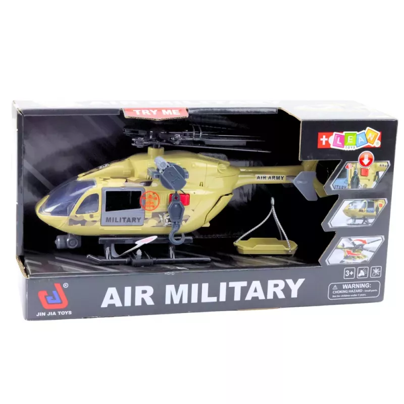 LEAN TOYS Militärhubschrauber mit Haken und Trage – Licht & Sound – Maßstab 1:14