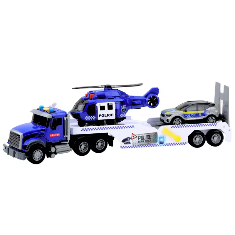 LEAN TOYS Polizei-LKW, Hubschrauber und Auto Set mit Licht und Sound