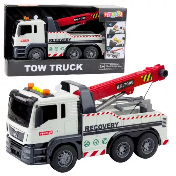 LEAN TOYS Construction Truck mit verstellbarem Kran, Lichtern und Geräuschen Weiß