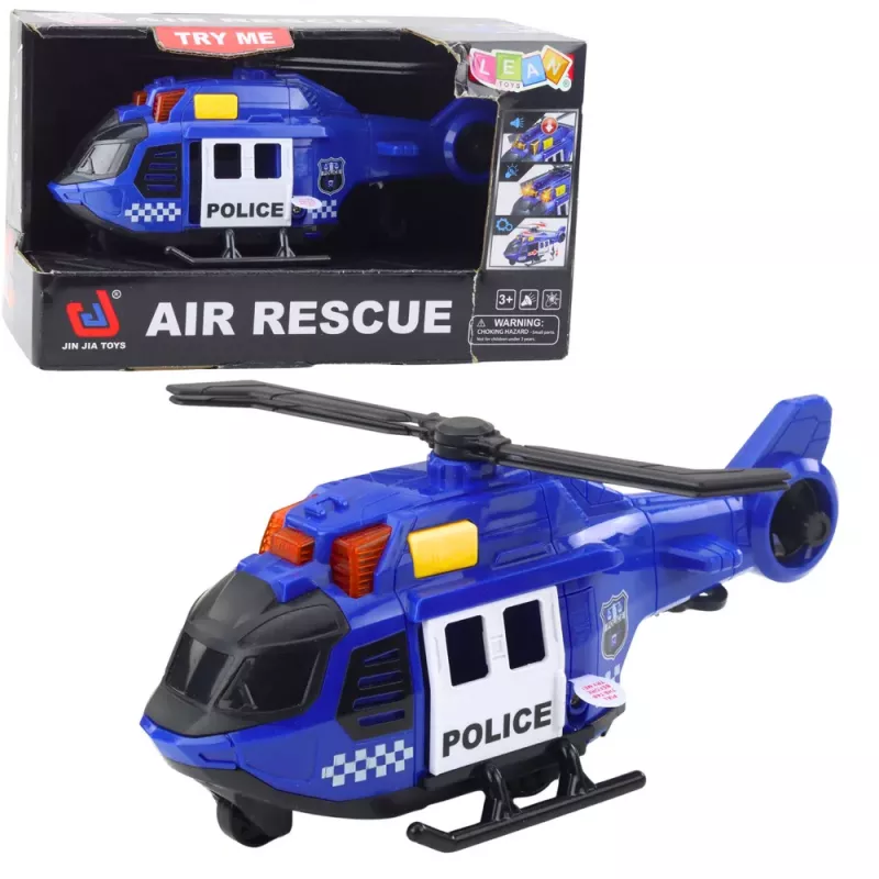 LEAN TOYS Polizeihubschrauber mit Kran, Lichtern und Geräuschen Blau