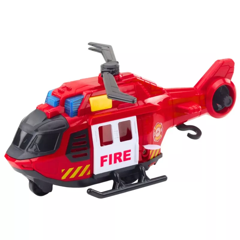 LEAN TOYS Feuerwehrhubschrauber mit Kran, Licht und Sound Rot