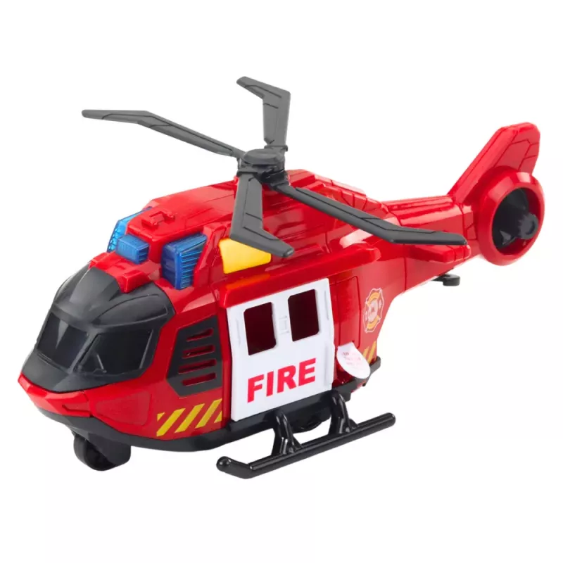 LEAN TOYS Feuerwehr-Rettungsspielset: Hubschrauber, Feuerwehrauto, Feuerwache mit Licht und Sound