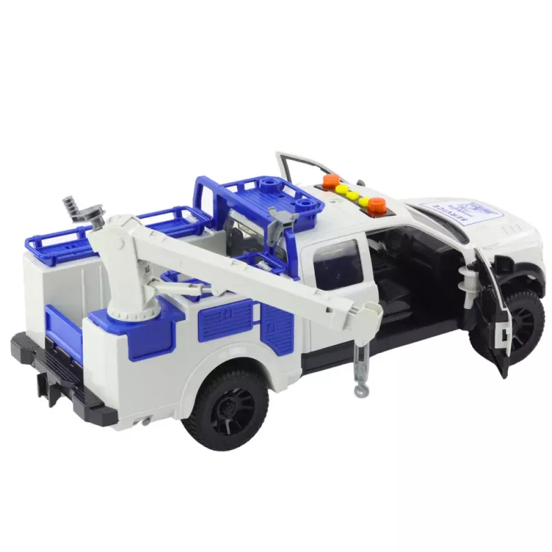 LEAN TOYS Service Truck mit Kran, Lichtern und Sound, Weiß, 1:12
