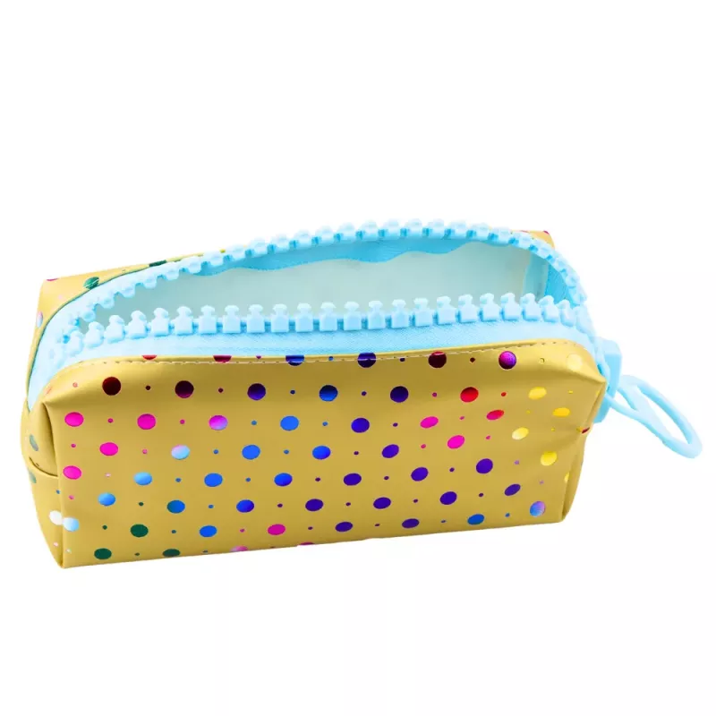 LEAN School Pencil Case Organizer Colorful Dots Large Zipper Gold 21x8cm
