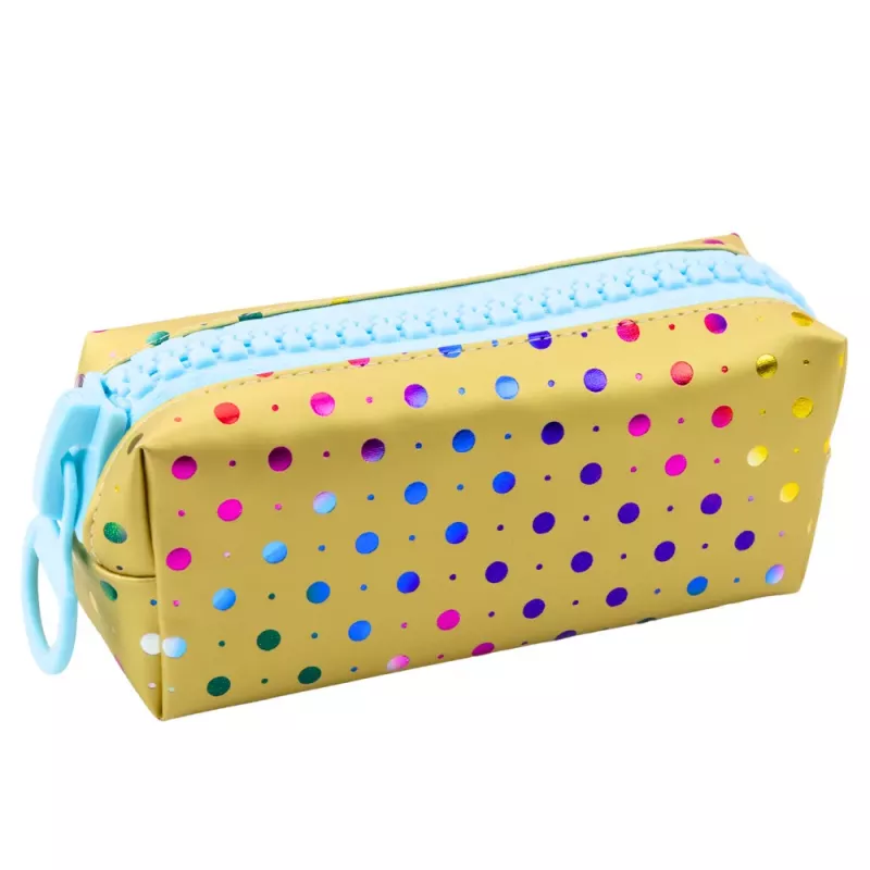 LEAN School Pencil Case Organizer Colorful Dots Large Zipper Gold 21x8cm