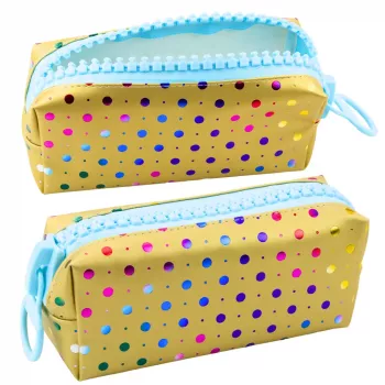 LEAN School Pencil Case Organizer Colorful Dots Large Zipper Gold 21x8cm