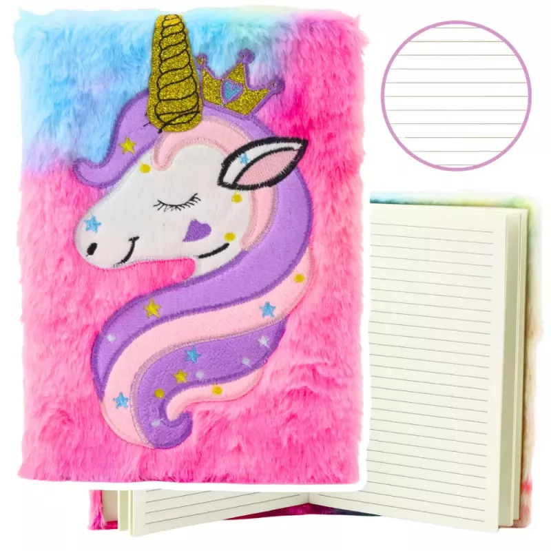 LEAN Plush Notizbuch liniert Einhorn mit goldenem Horn A5 80 Blatt