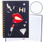 LEAN Notizbuch liniert mit Patches Lippen Lippenstift Glitzer Schwarz A5 80 Blatt