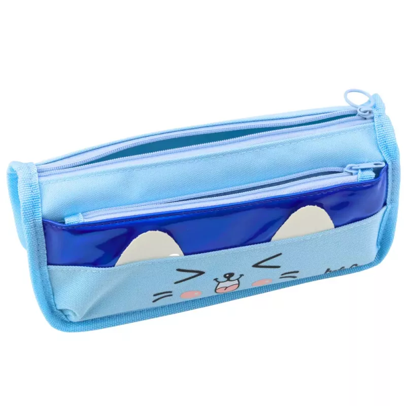 LEAN TOYS Schultüte mit zwei Fächern Katzenmotiv Blau 22 cm