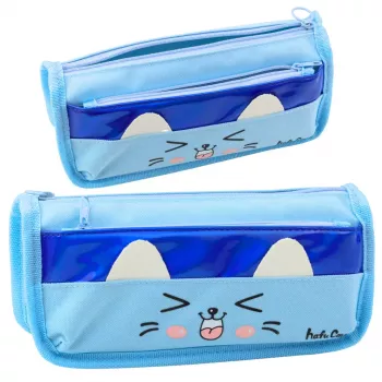 LEAN TOYS Schultüte mit zwei Fächern Katzenmotiv Blau 22 cm