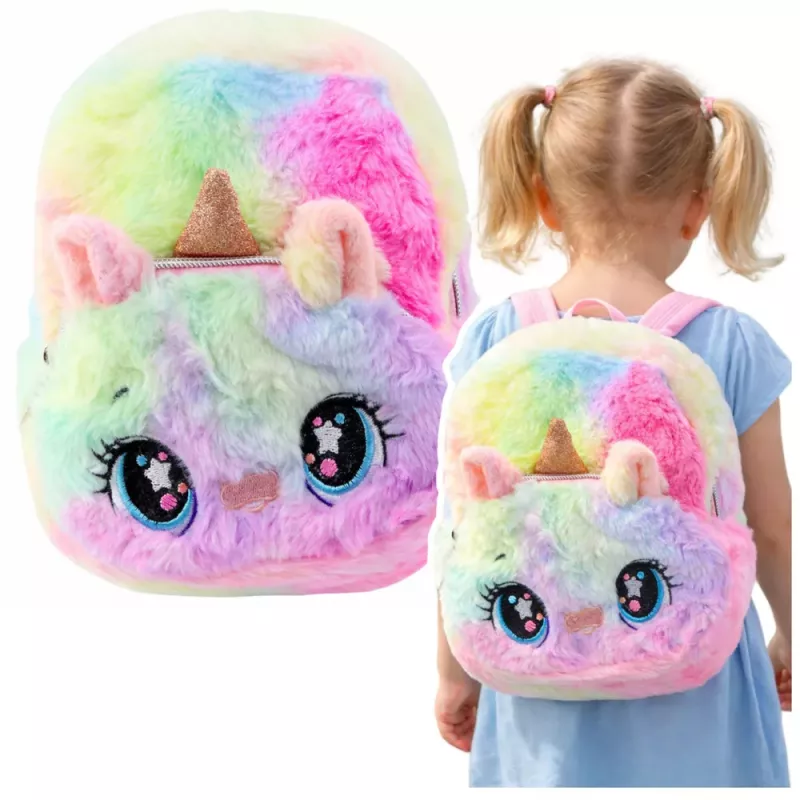 LEAN Kinderrucksack Plüsch Einhorn Regenbogen Bunt 20cm 3L