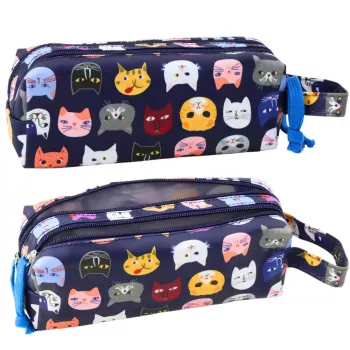 LEAN Schultüte Colorful Cats Zwei Fächer Marineblau 22cm
