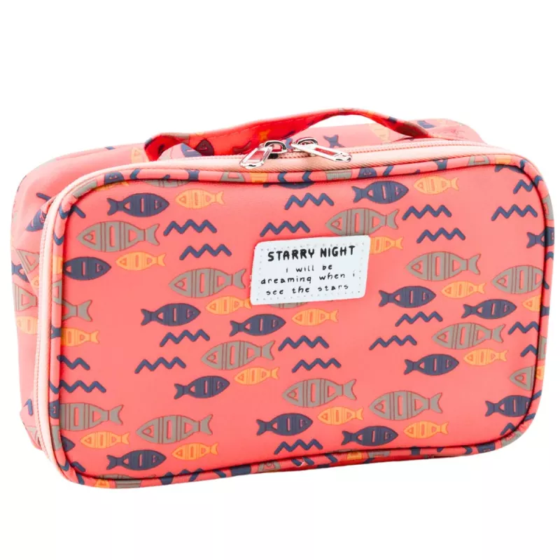 LEAN School Pencil Case Organizer Roomy Additional Pocket Fish Pink 21.5cm