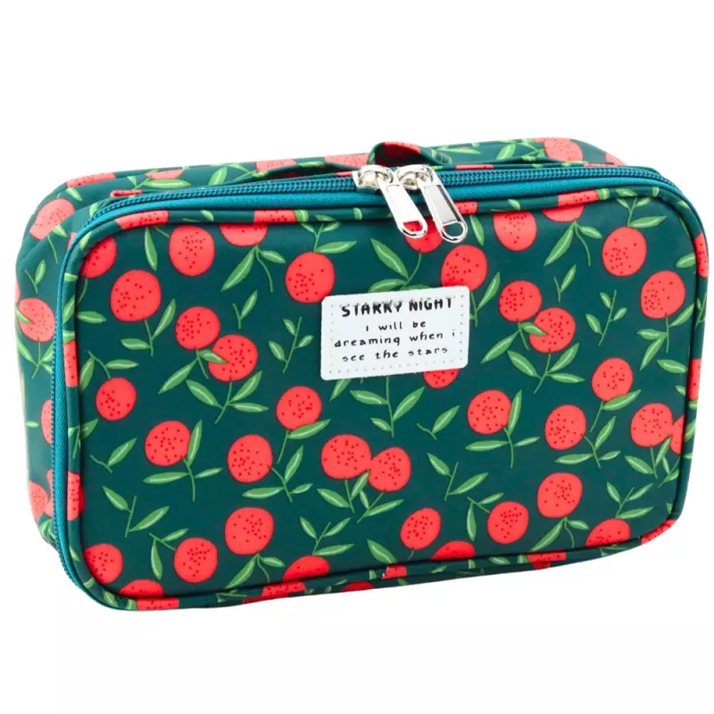 LEAN Federmäppchen Schul-Organizer Kosmetiktasche Taschen Kirschen Grün 22,5 cm