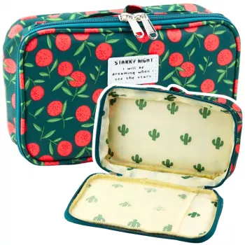 LEAN Federmäppchen Schul-Organizer Kosmetiktasche Taschen Kirschen Grün 22,5 cm