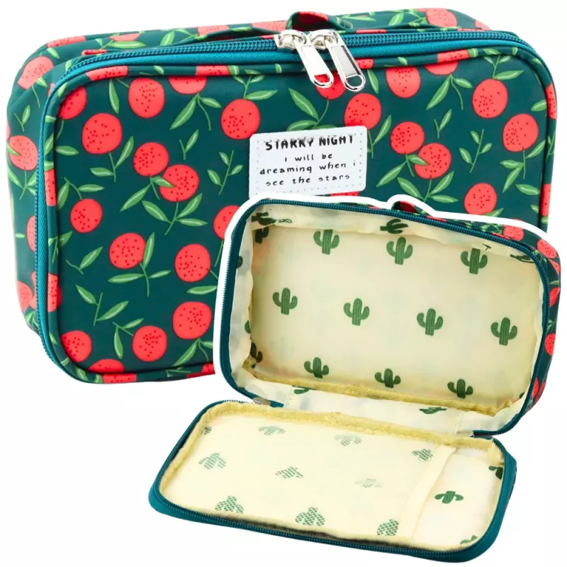 LEAN Federmäppchen Schul-Organizer Kosmetiktasche Taschen Kirschen Grün 22,5 cm