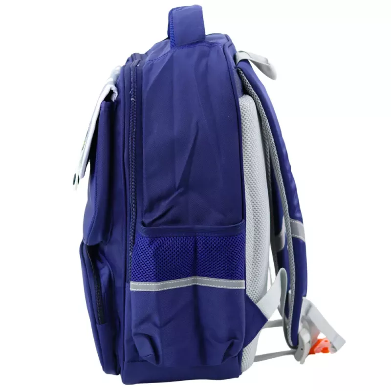 LEAN Schulrucksack mit Dinosaurier-Patches und Brustgurt, Marineblau, 39x27x15 cm