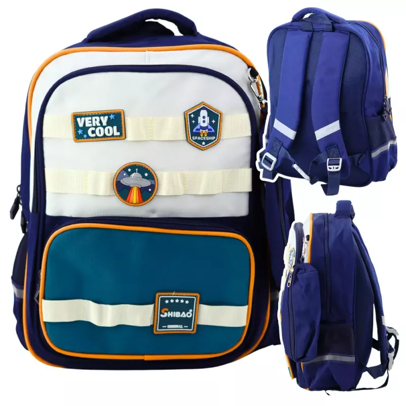 LEAN Schulrucksack Space Patches mit Federmäppchen Marineblau 16L
