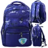 LEAN Schulrucksack Dinosaurier-Patch T-Rex Brustgurt Marineblau 20L