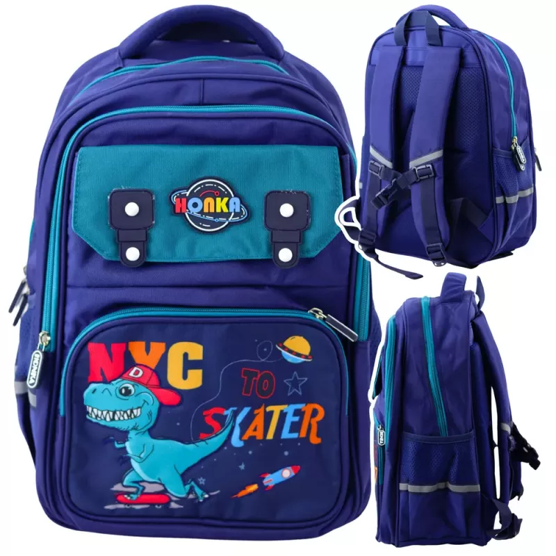 LEAN Kinder-Schulrucksack Dinosaurier Blau 41x30x16 cm