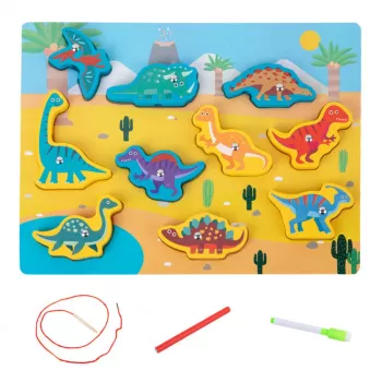 LEAN TOYS Holzpuzzle Magnete Fadenverflechtung Dinosaurier