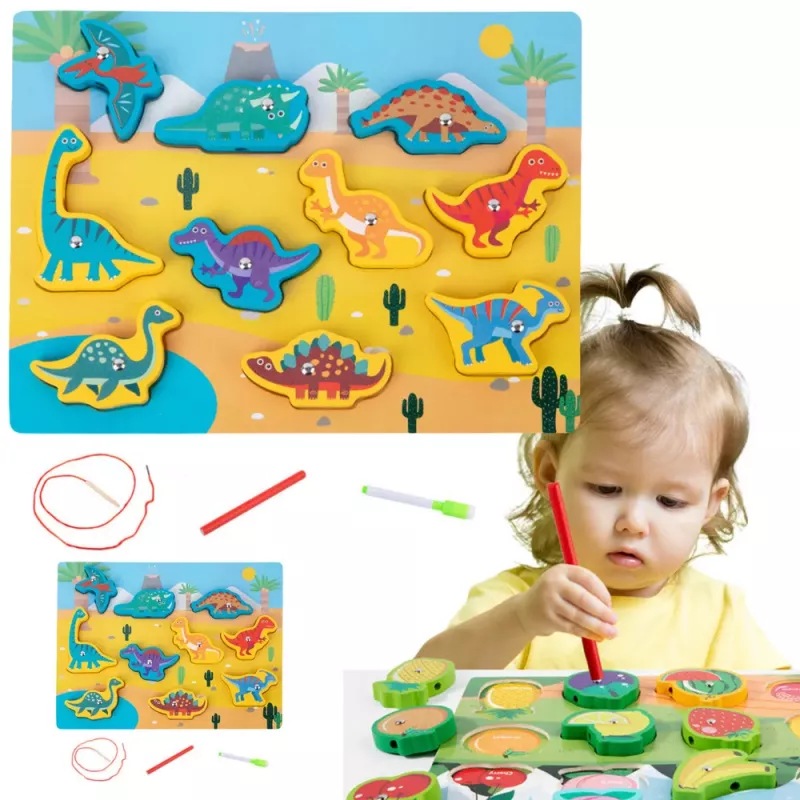 LEAN TOYS Holzpuzzle Magnete Fadenverflechtung Dinosaurier