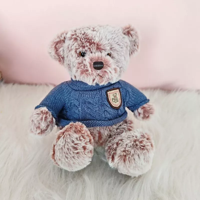 LEAN TOYS Plüsch-Maskottchen Kuscheltier Teddybär Grau Blauer Pullover 21cm
