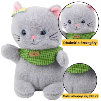 LEAN TOYS Plüsch-Maskottchen Kuscheltier Katze Grau Grün Schal Schleife 22cm