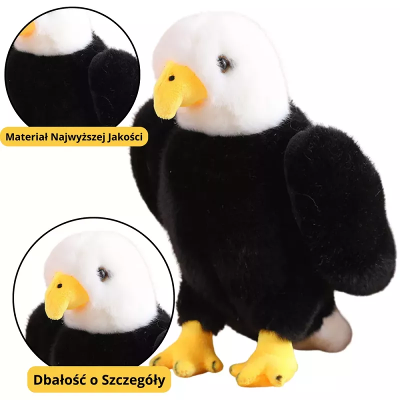 LEAN TOYS Plüschadler Vogel Plüschtier Maskottchen Kuscheltier Schwarz und Weiß 25cm