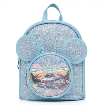 LEAN Kinderrucksack mit Pailletten und Mäuseohren Blau 22cm 3L