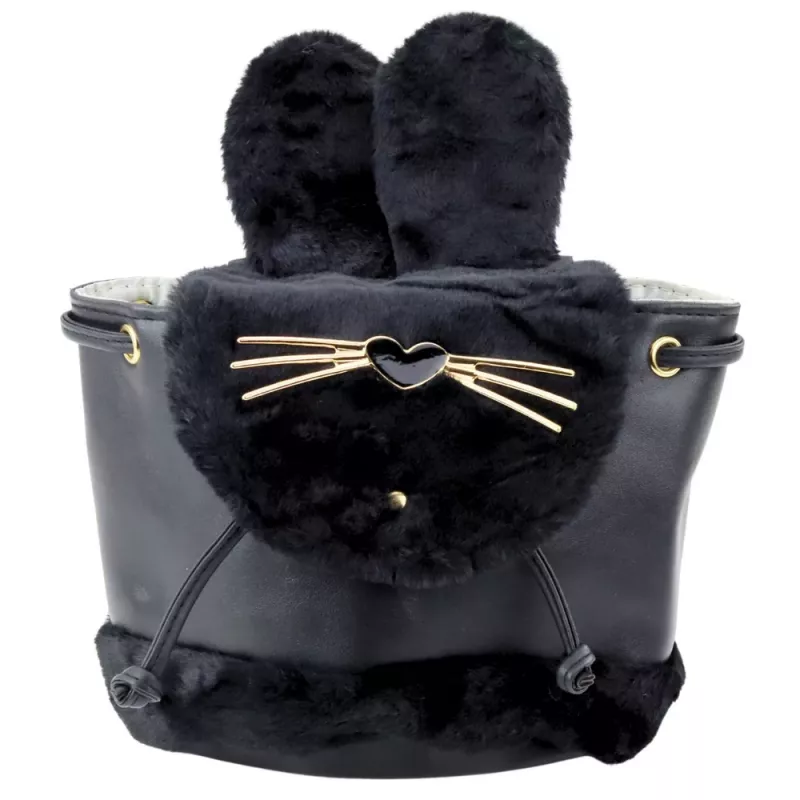 LEAN Kinderrucksack mit Plüschohren, verstellbarer Träger, Schwarz, 22 cm, 4 L