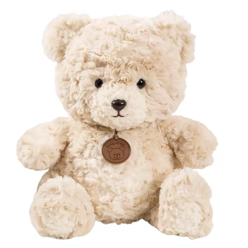 LEAN TOYS Plüsch-Maskottchen Kuscheltier Teddybär mit Medaillon Beige 25 cm