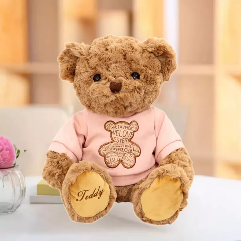 LEAN TOYS Plüsch-Maskottchen Kuscheltier Teddybär in pinkem T-Shirt Braun 30cm