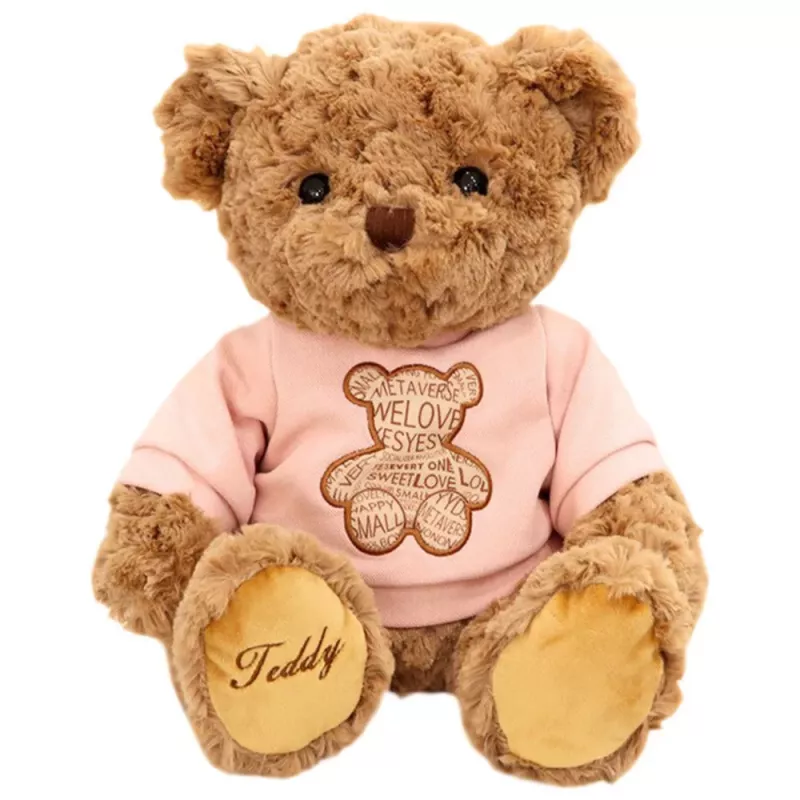 LEAN TOYS Plüsch-Maskottchen Kuscheltier Teddybär in pinkem T-Shirt Braun 30cm