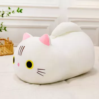 LEAN TOYS Plüsch-Maskottchen Kuscheltier Katze mit langem Schwanz Weiß 40cm